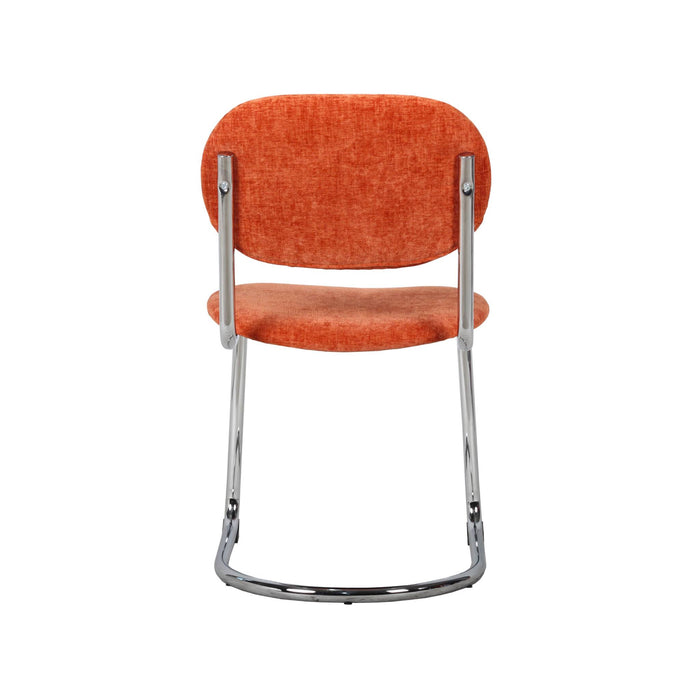 Set 2 sedie arrotondate metallo, tessuto bouclé e gambe cromate,