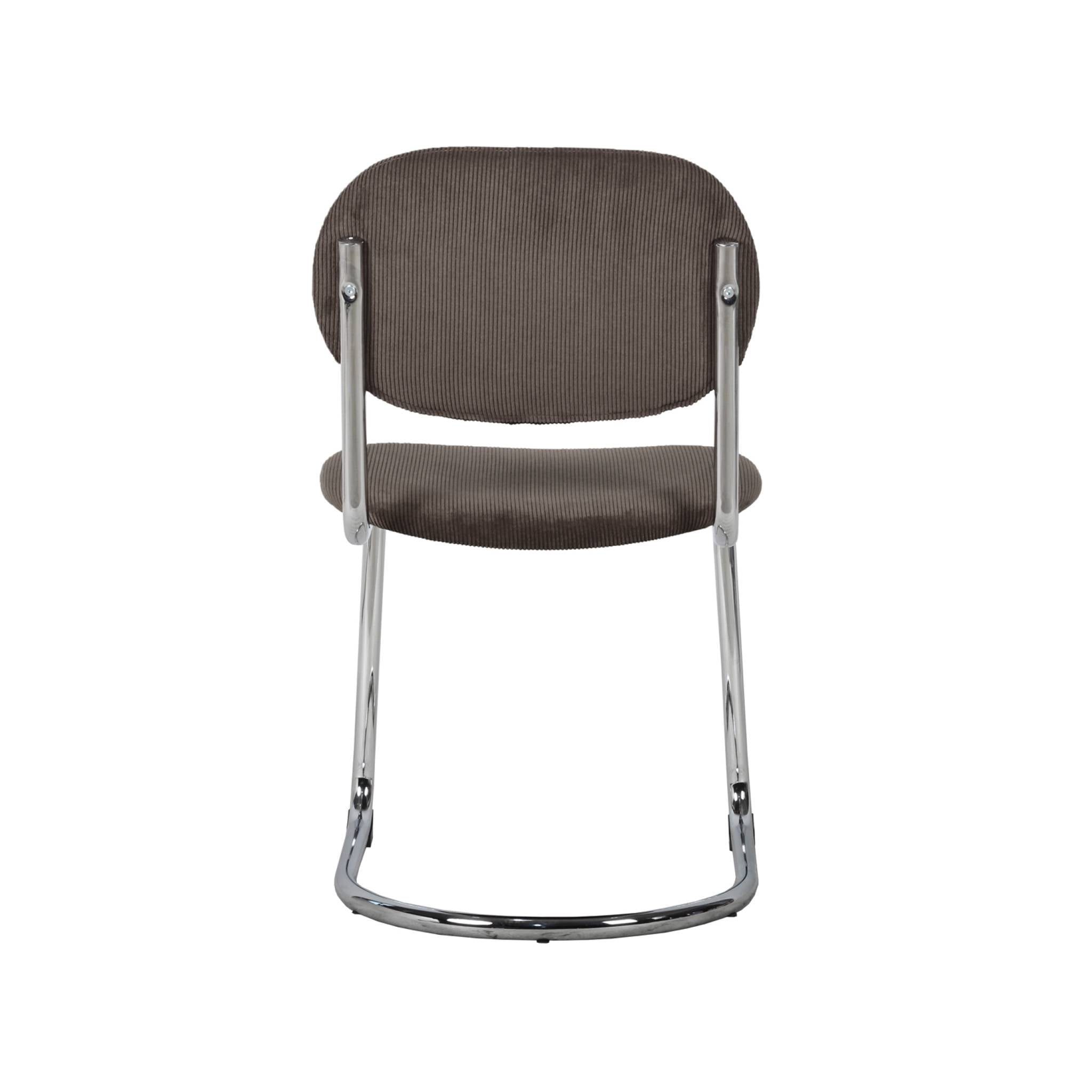 Set 2 sedie arrotondate metallo, velluto a coste e gambe cromate,