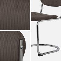 Set 2 sedie arrotondate metallo, velluto a coste e gambe cromate,