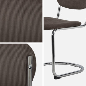 Set 2 sedie arrotondate metallo, velluto a coste e gambe cromate,