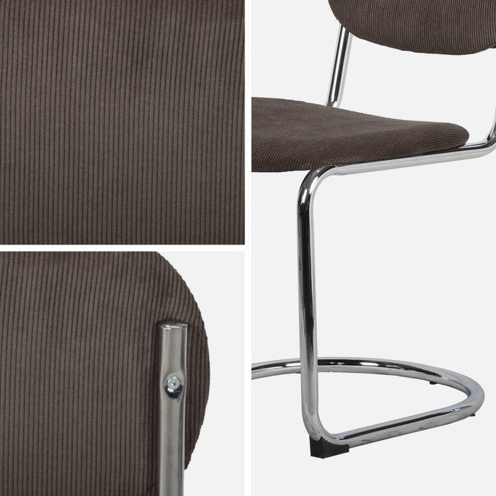 Set 2 sedie arrotondate metallo, velluto a coste e gambe cromate,