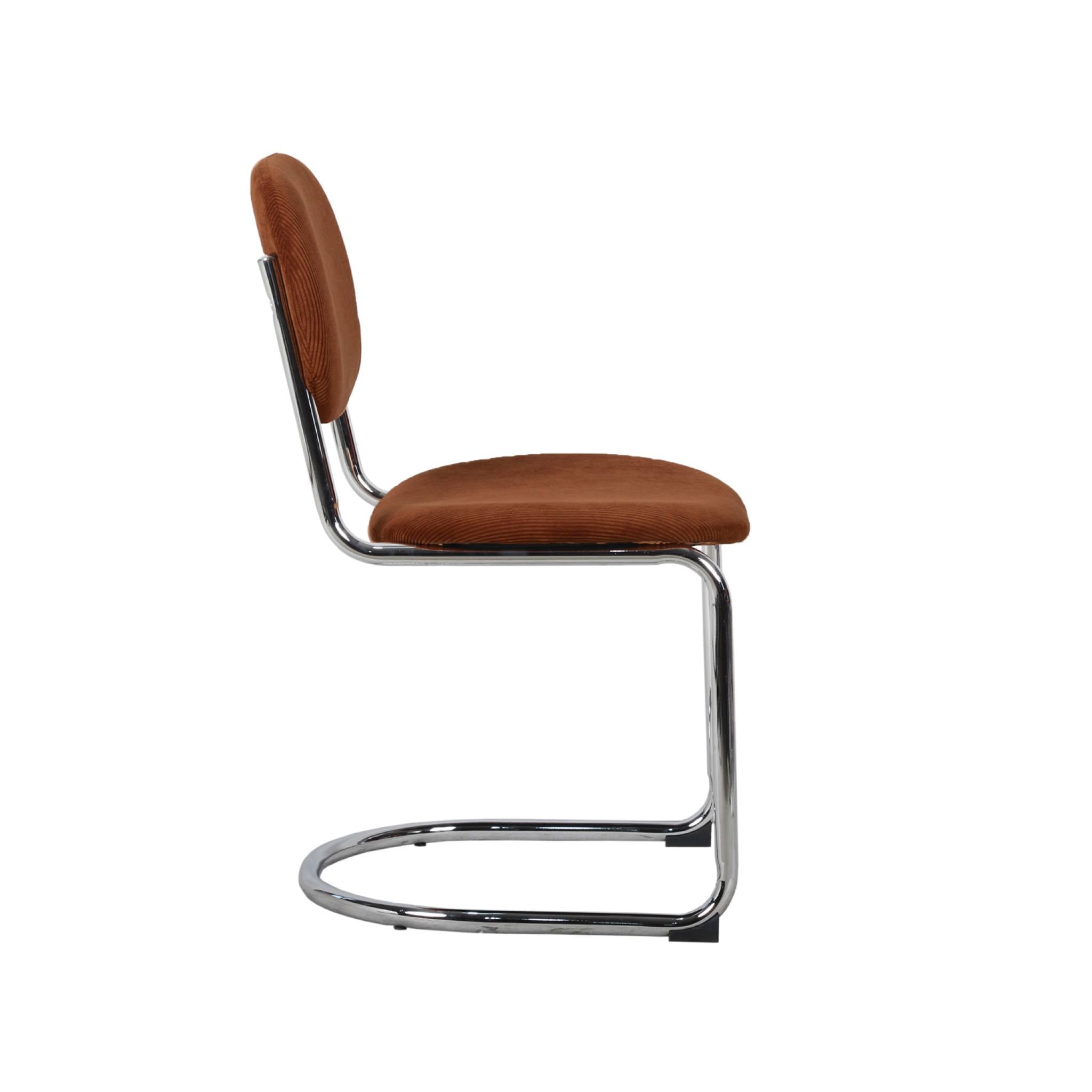 Set 2 sedie arrotondate metallo, velluto a coste e gambe cromate,