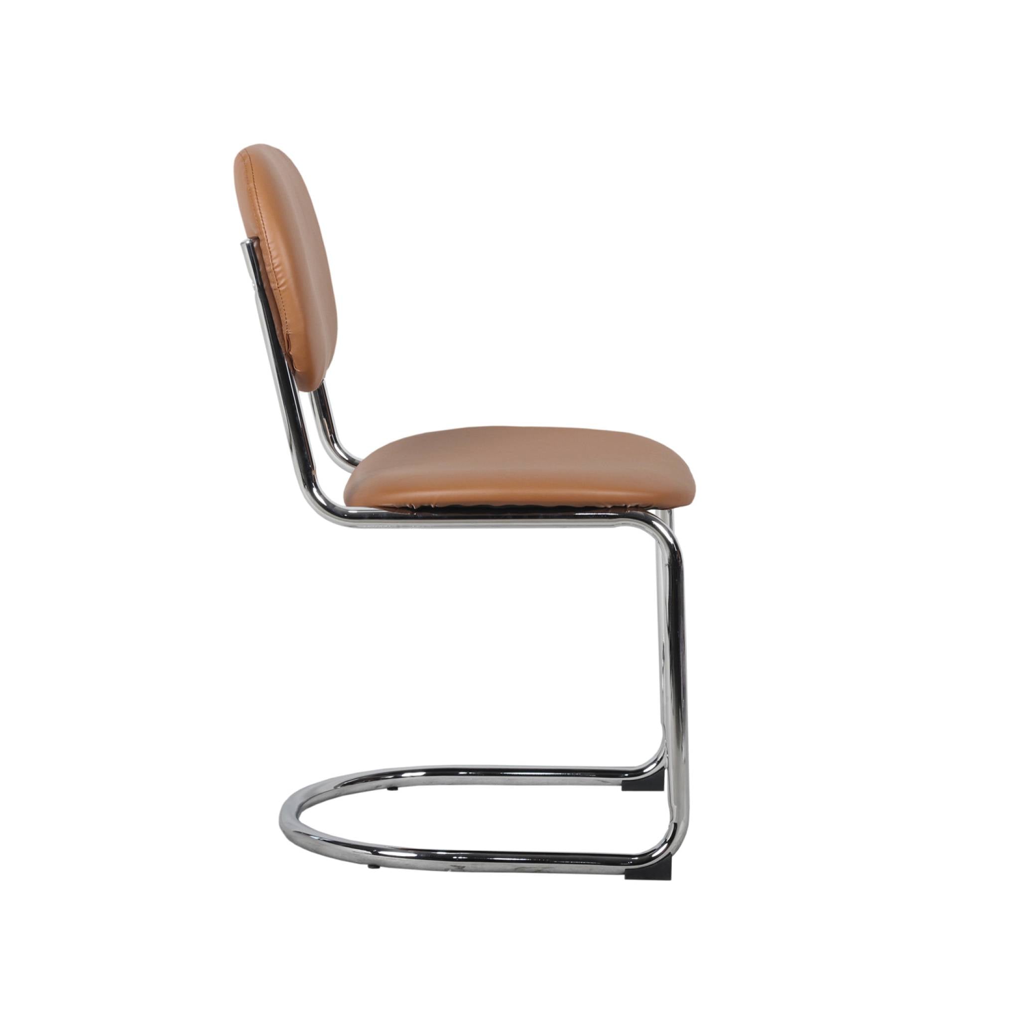 Set di 2 sedie arrotondate metallo, similpelle e gambe cromate,