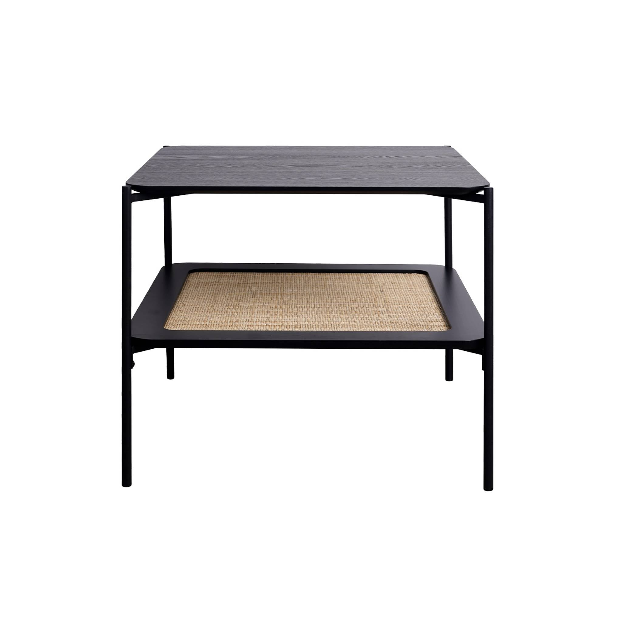 Tavolino quadrato con doppio piano effetto legno e canna da zucchero,