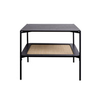 Tavolino quadrato con doppio piano effetto legno e canna da zucchero,