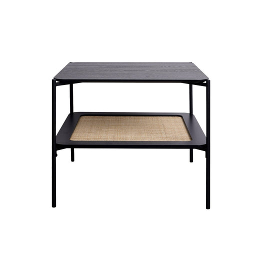 Tavolino quadrato con doppio piano effetto legno e canna da zucchero,