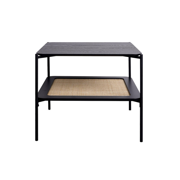 Tavolino quadrato con doppio piano effetto legno e canna da zucchero,