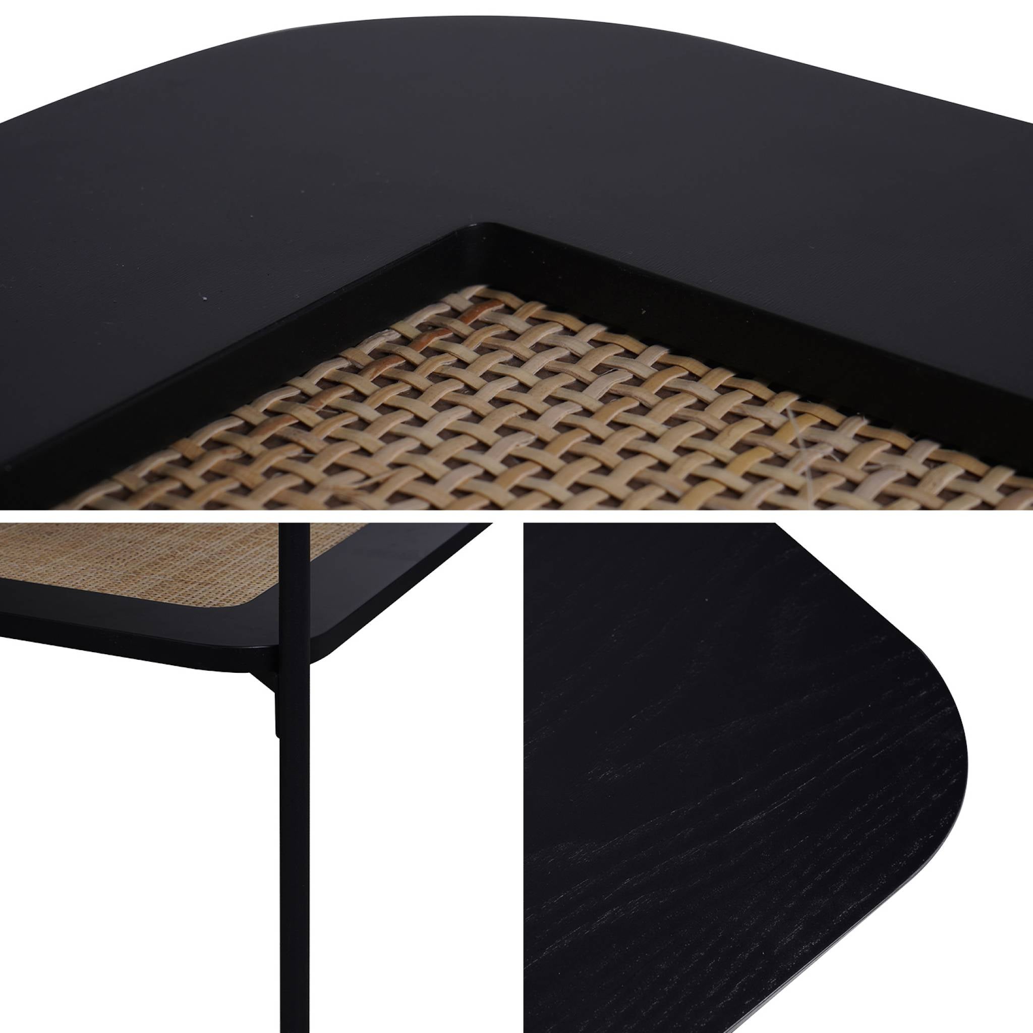 Tavolino quadrato con doppio piano effetto legno e canna da zucchero,