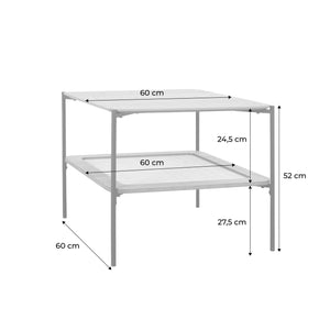 Tavolino quadrato con doppio piano effetto legno e canna da zucchero,