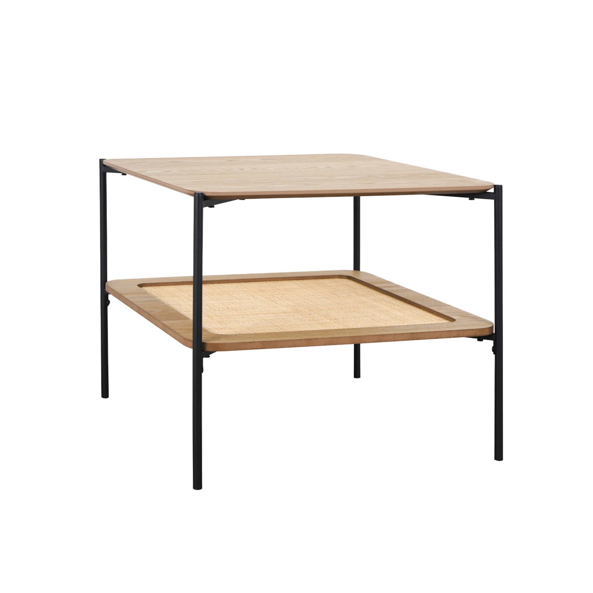 Tavolino quadrato con doppio piano effetto legno e canna da zucchero,