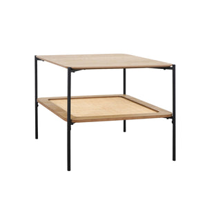 Tavolino quadrato con doppio piano effetto legno e canna da zucchero,