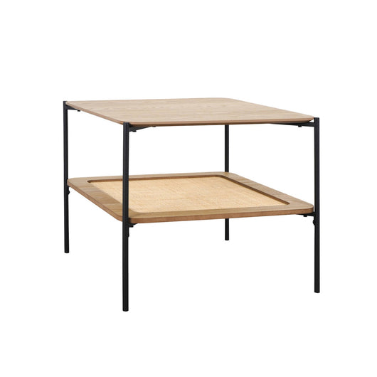 Tavolino quadrato con doppio piano effetto legno e canna da zucchero,