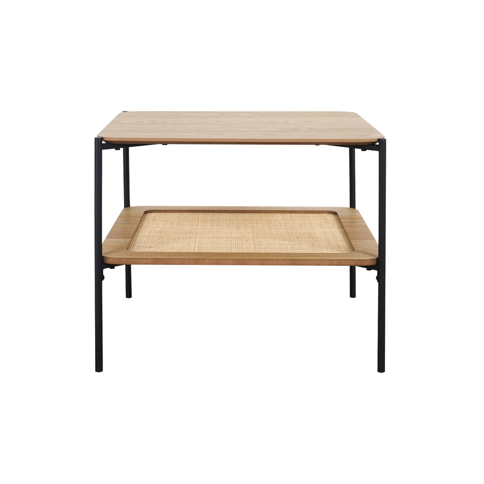 Tavolino quadrato con doppio piano effetto legno e canna da zucchero,