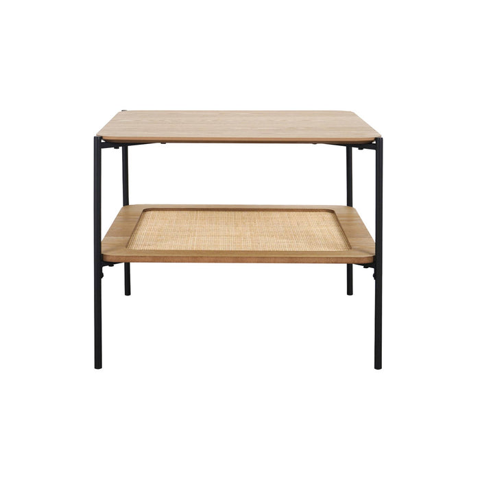 Tavolino quadrato con doppio piano effetto legno e canna da zucchero,