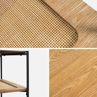 Tavolino quadrato con doppio piano effetto legno e canna da zucchero,