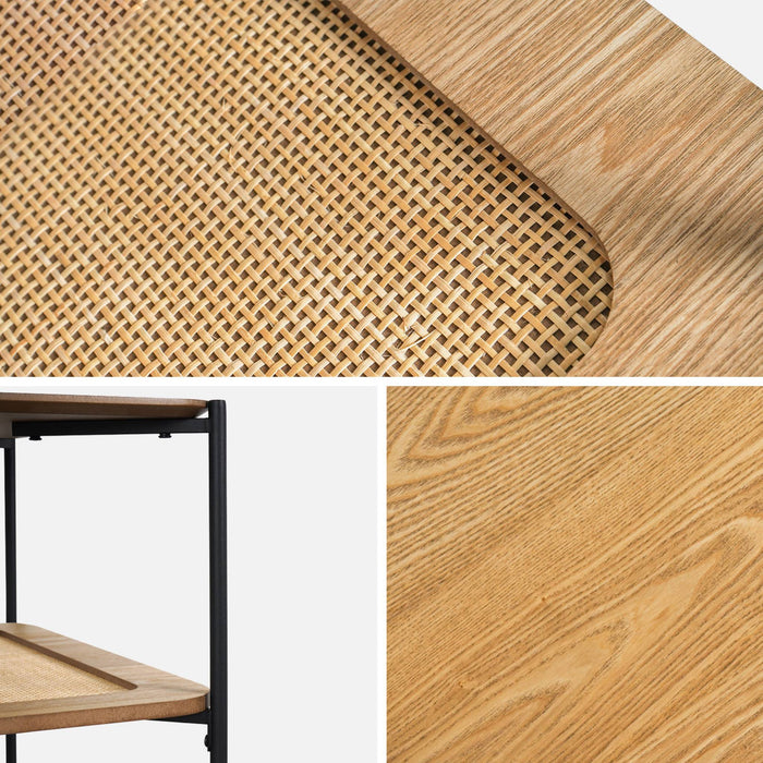 Tavolino quadrato con doppio piano effetto legno e canna da zucchero,