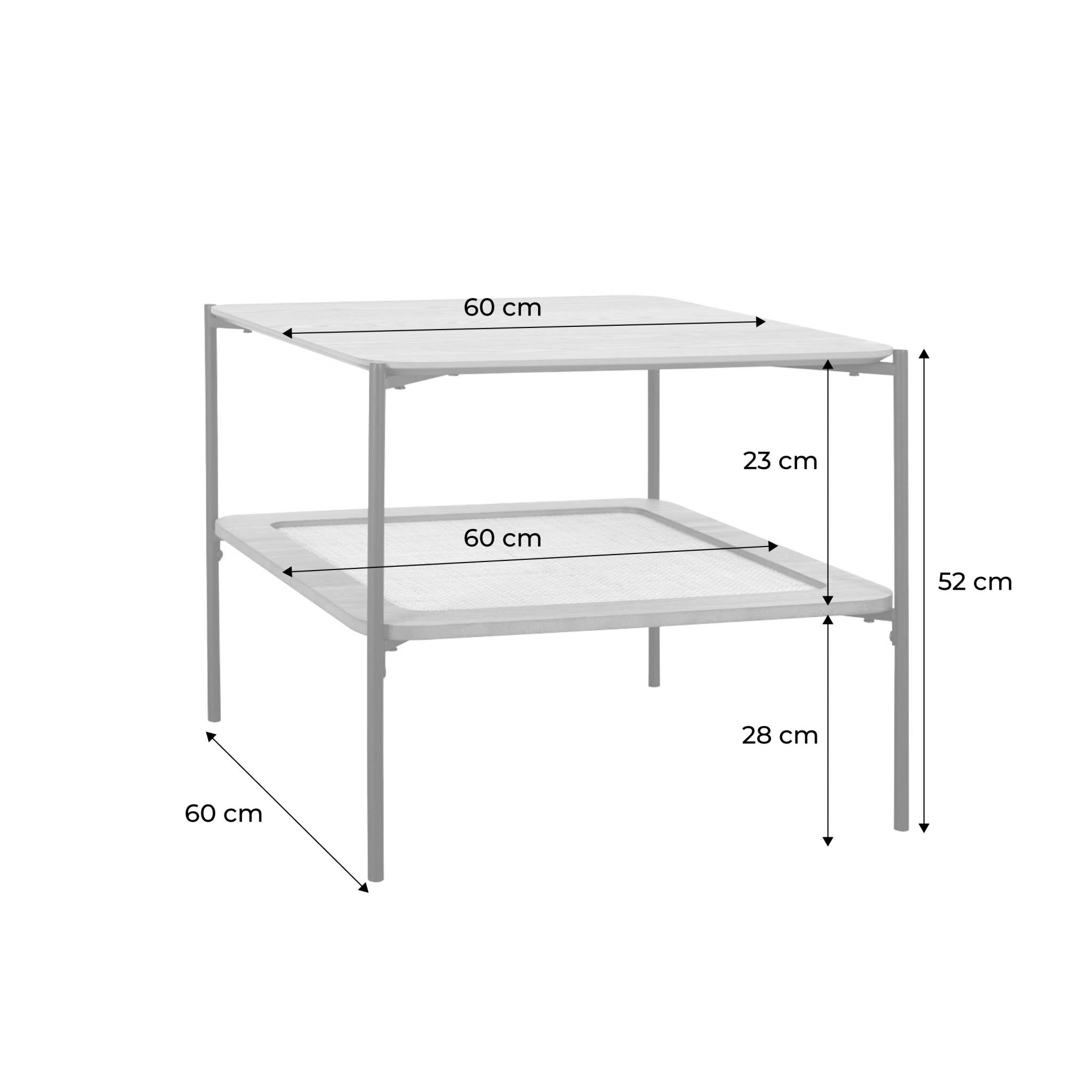 Tavolino quadrato con doppio piano effetto legno e canna da zucchero,