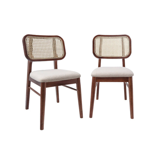 Set di 2 sedie vintage legno di hevea intrecciatura e bouclé, marrone