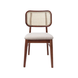 Set di 2 sedie vintage legno di hevea intrecciatura e bouclé, marrone