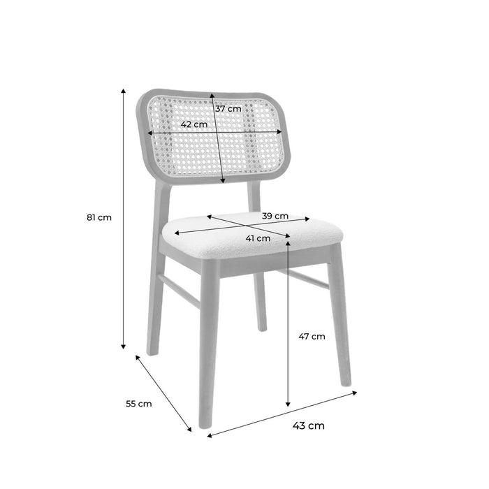 Set di 2 sedie vintage legno di hevea intrecciatura e bouclé, marrone