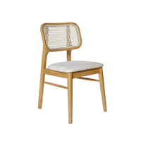 Sedie in legno di hevea, canna e tessuto, set di 2, quercia