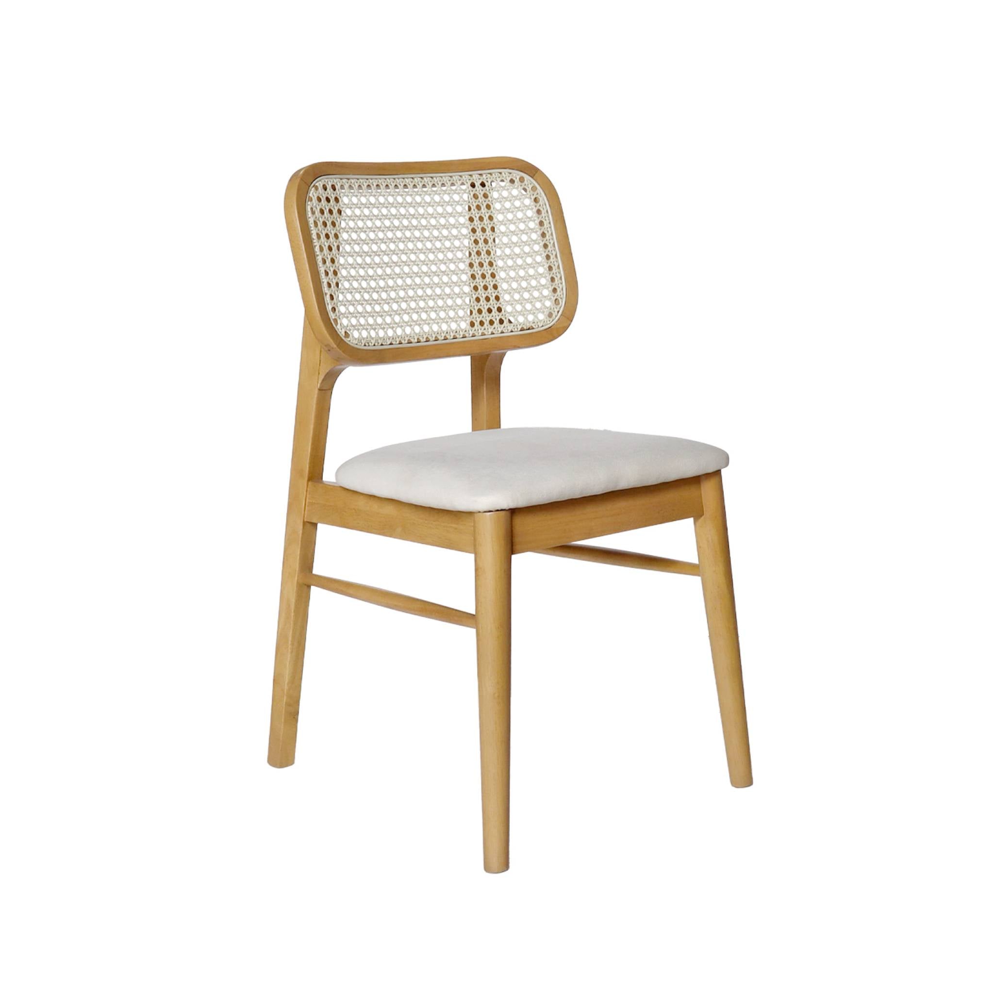 Sedie in legno di hevea, canna e tessuto, set di 2, quercia