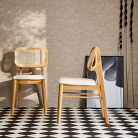 Sedie in legno di hevea, canna e tessuto, set di 2, quercia