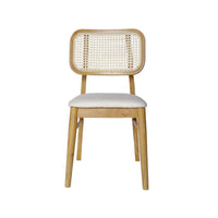 Sedie in legno di hevea, canna e tessuto, set di 2, quercia