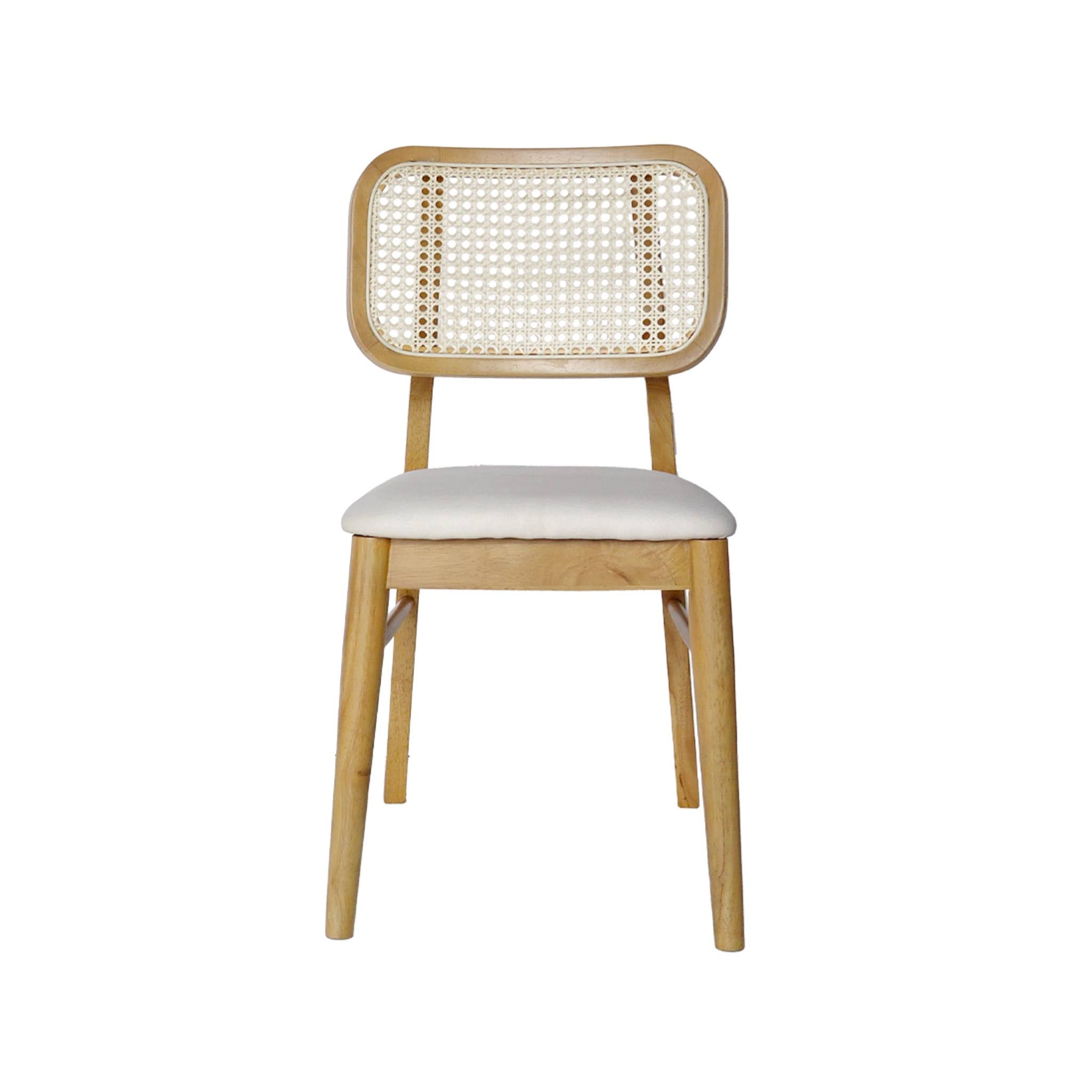 Sedie in legno di hevea, canna e tessuto, set di 2, quercia