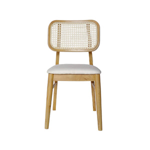 Sedie in legno di hevea, canna e tessuto, set di 2, quercia