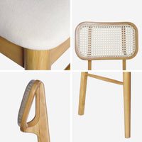 Sedie in legno di hevea, canna e tessuto, set di 2, quercia