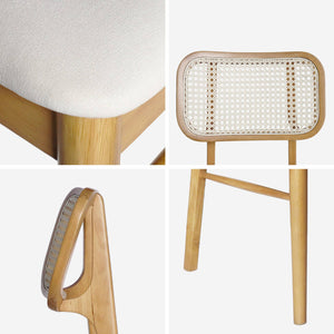 Sedie in legno di hevea, canna e tessuto, set di 2, quercia