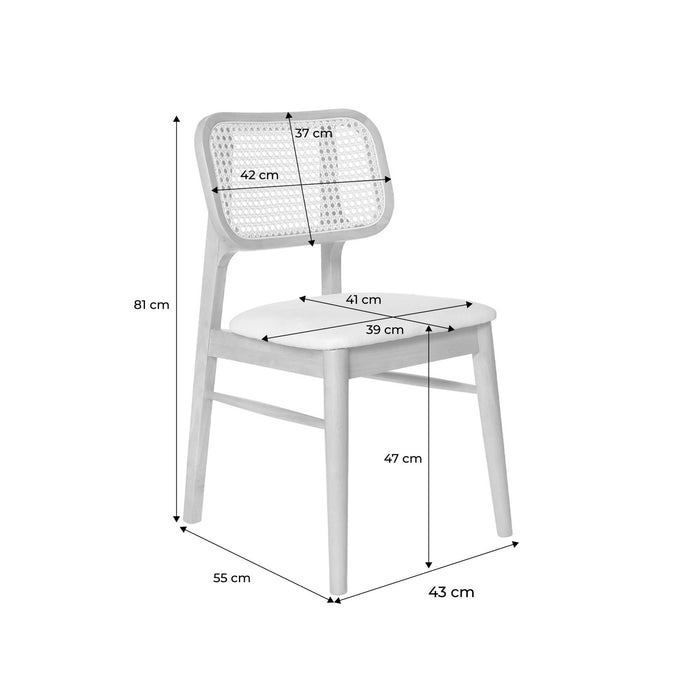 Sedie in legno di hevea, canna e tessuto, set di 2, quercia