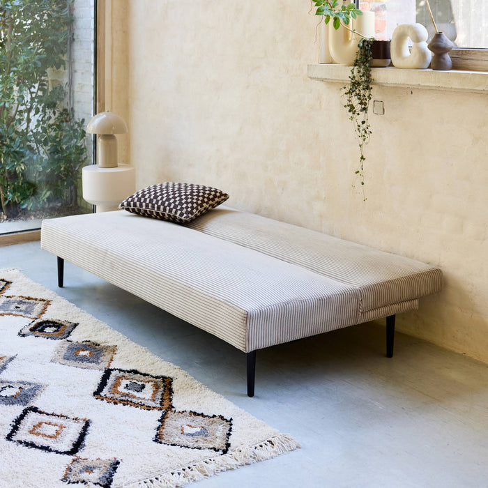 Divano panchina letto 3 posti velluto a coste piedistallo metallo,