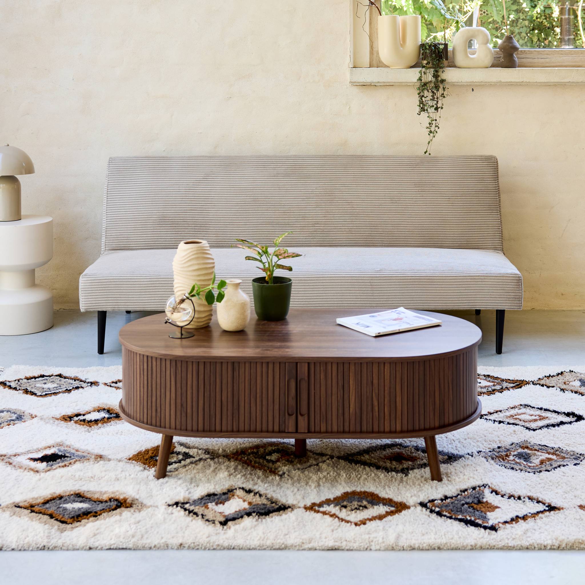 Divano panchina letto 3 posti velluto a coste piedistallo metallo,