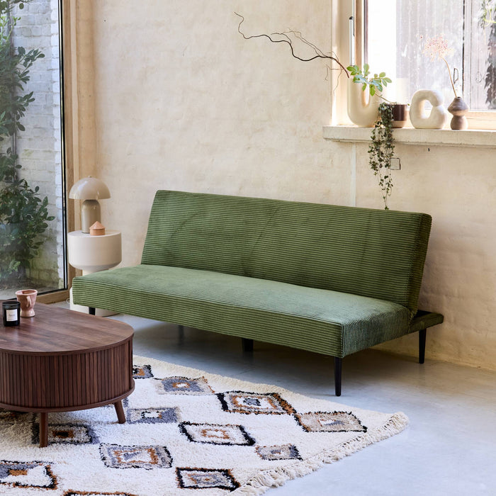 Divano panchina letto 3 posti velluto a coste piedistallo metallo,