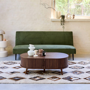 Divano panchina letto 3 posti velluto a coste piedistallo metallo,