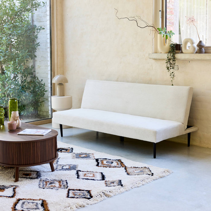 Divano panchina letto 3 posti velluto a coste piedistallo metallo,