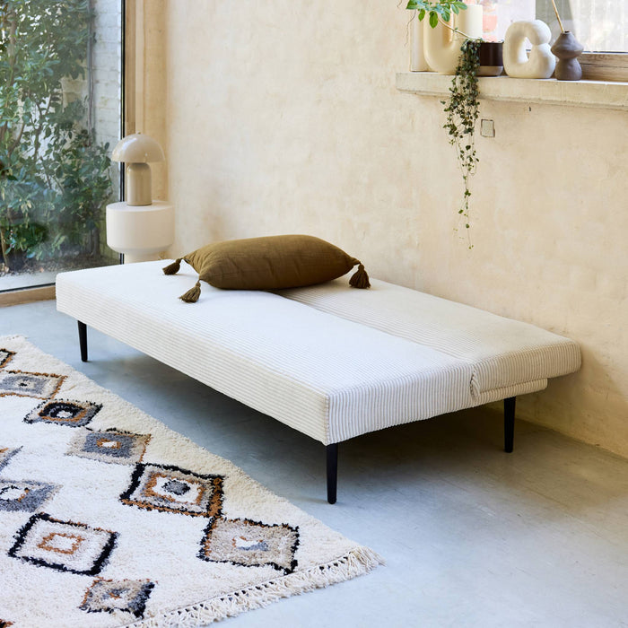 Divano panchina letto 3 posti velluto a coste piedistallo metallo,