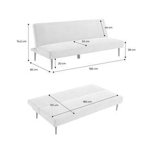 Divano panchina letto 3 posti velluto a coste piedistallo metallo,