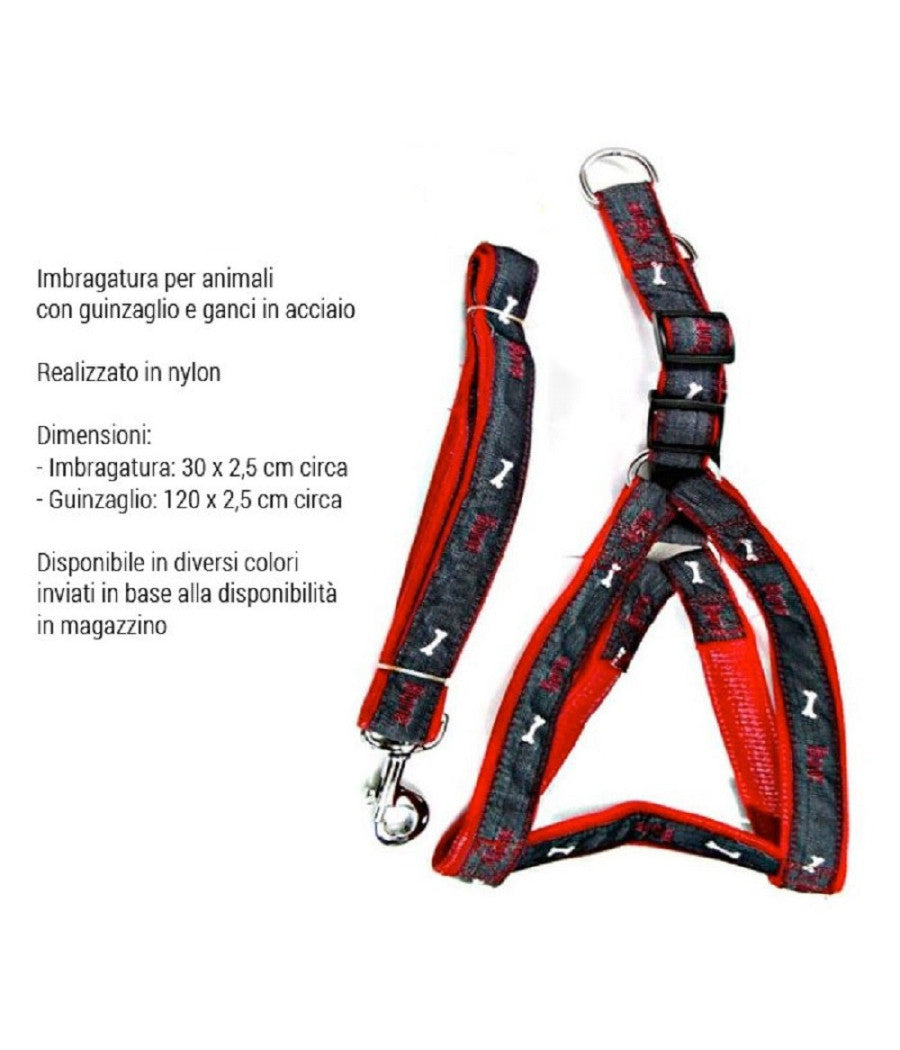 Imbragatura Con Guinzaglio Per Cani Animali Cane In Nylon E Acciaio Vari Colori         