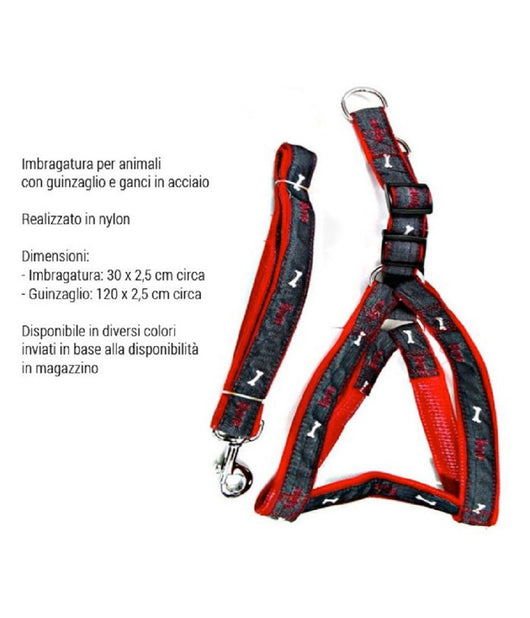 Imbragatura Con Guinzaglio Per Cani Animali Cane In Nylon E Acciaio Vari Colori         