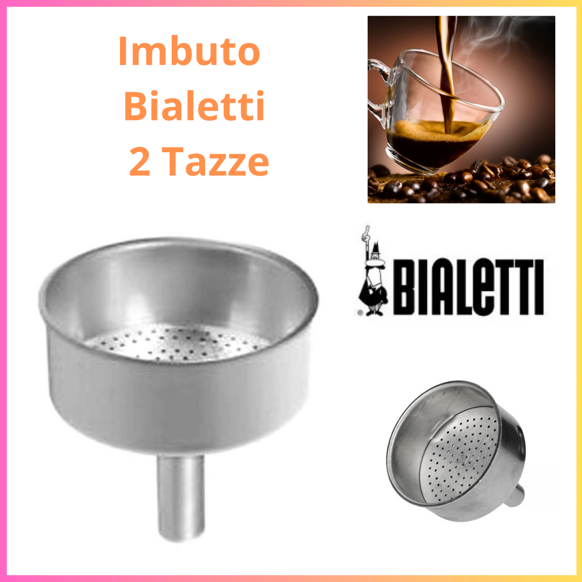 Imbuto per caffettiera bialetti in  alluminio ricambio 2 tazze moka macchina caffe caffè