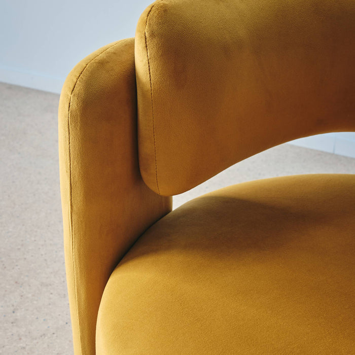 Poltrona tripode in velluto, mostarda