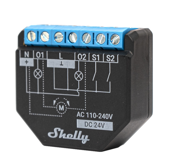 Shelly 2PM PLUS - Rel√® wifi e Bluetooth a 2 canali, Automatizzazione di tende, Tapparelle, Luci, Controllo consumi