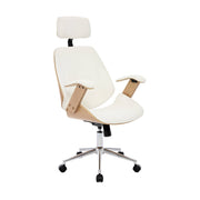 Sedia da ufficio con rotelle, effetto legno curvato e similpelle,