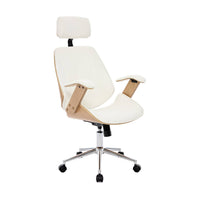 Sedia da ufficio con rotelle, effetto legno curvato e similpelle,