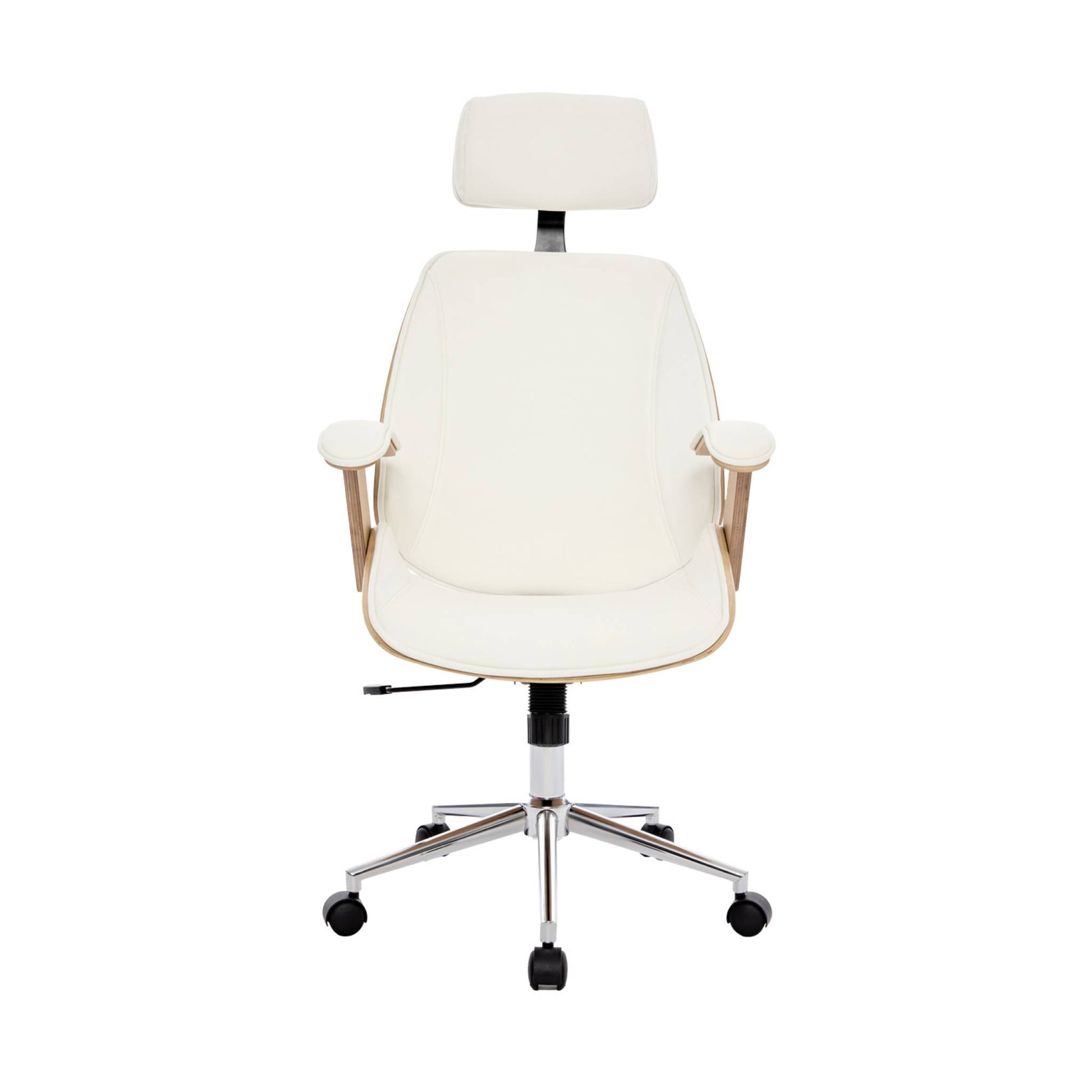 Sedia da ufficio con rotelle, effetto legno curvato e similpelle,