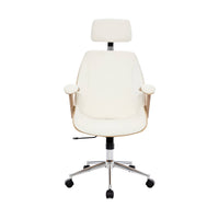 Sedia da ufficio con rotelle, effetto legno curvato e similpelle,