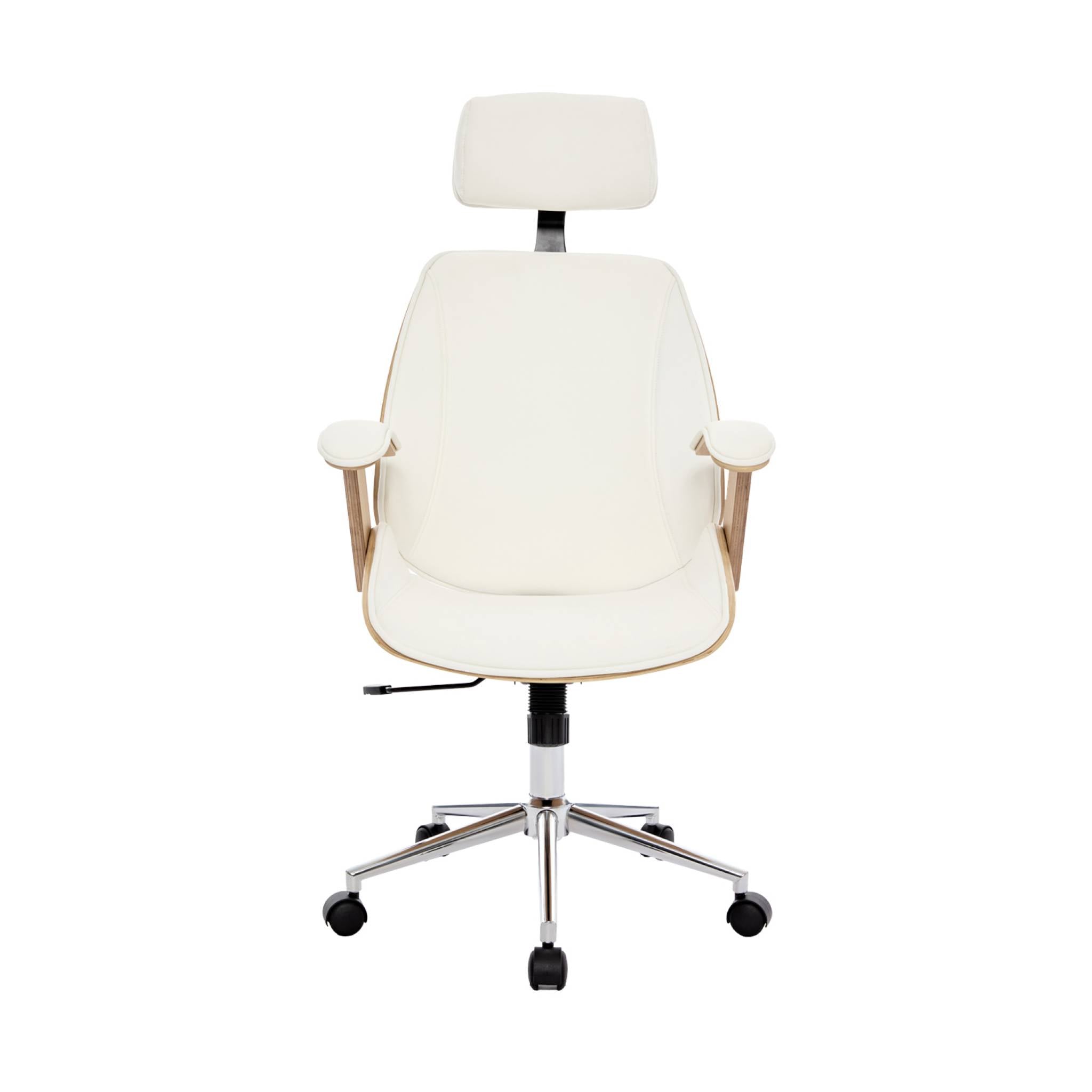 Sedia da ufficio con rotelle, effetto legno curvato e similpelle,